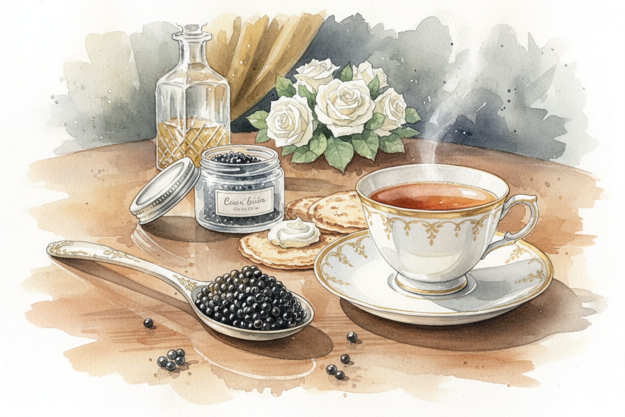 Caviar Pairing Black Tea
Embark on a gastronomic journey like no other as the Beluga Caviar Tea enhances the indulgence of each precious pearl. Delight in the perfect balance of flavors, as the tea's refined nuances intertwine with the rich, buttery essence of the caviar, creating a sublime culinary experience.
生成水彩手绘插画